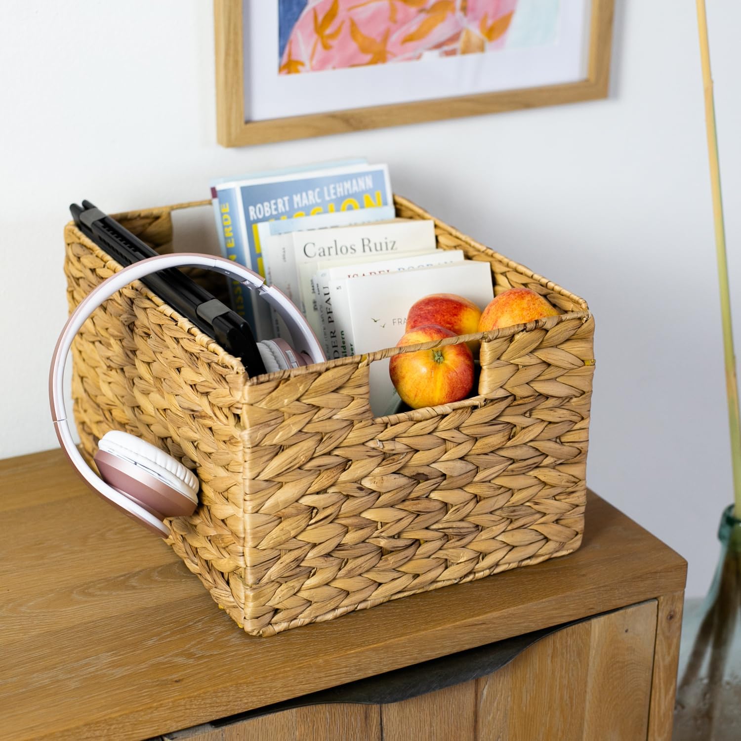 HMF Aufbewahrungskorb faltbarer Korb geflochten aus Wasserhyazinthe 2er Set Größe L 36 x 28 x 20 cm