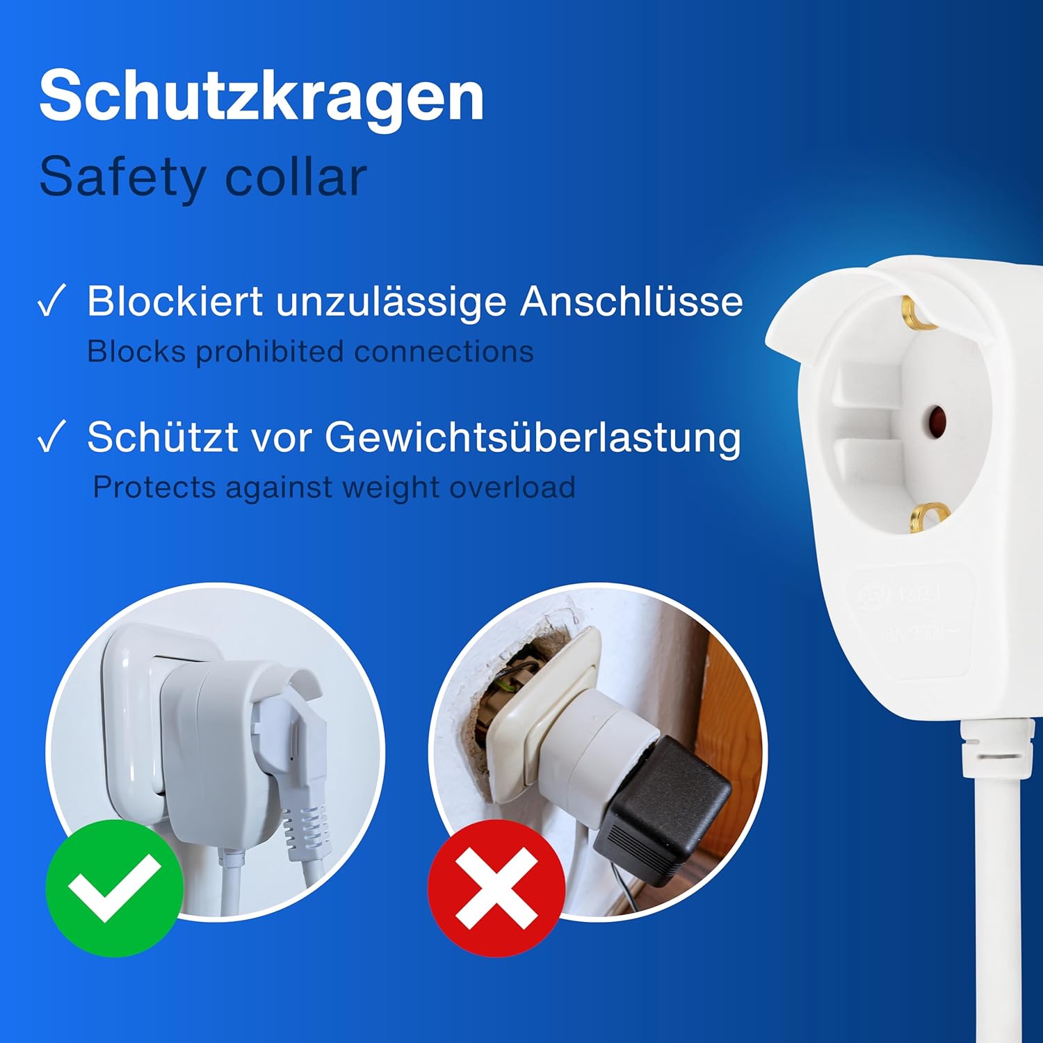 REV Steckdosenleiste PowerSplit - Mehrfachsteckdose 4-Fach (3+1) mit Schalter Wandsteckdose bleibt erhalten 3500W 5m weiß