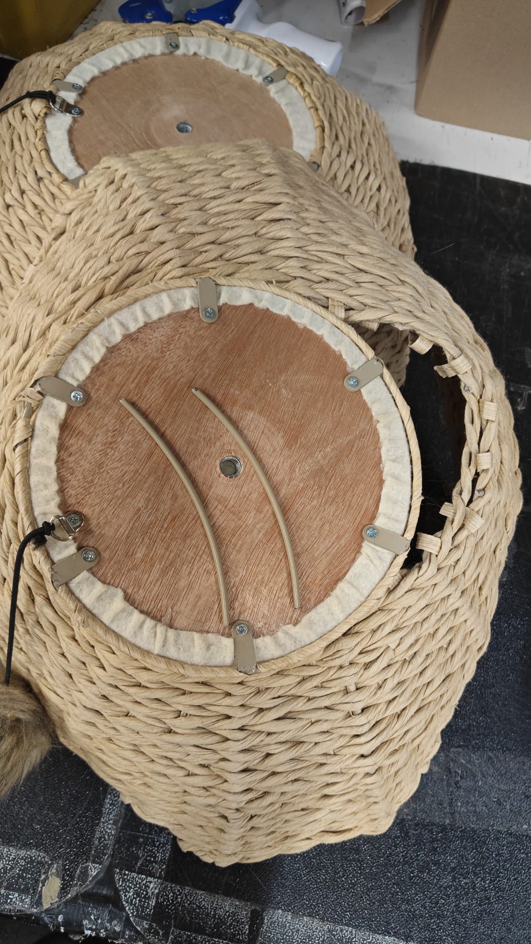 Rattan, Lampe, Korb, Stoffboden, Rund