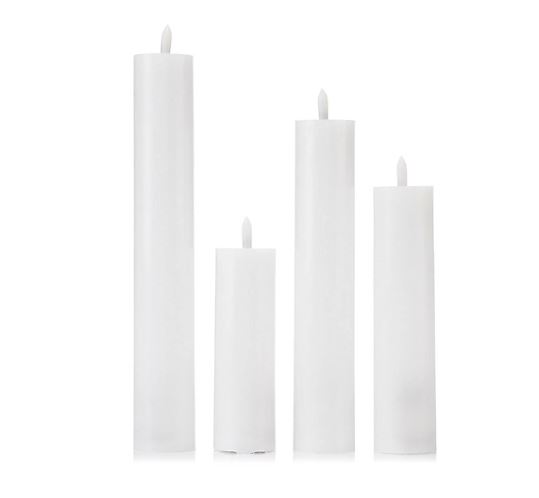 ELAMBIA 4 LED-Kerzen mit Wachsspiegel Slim Line weiss Dekokerzen Stabkerzen