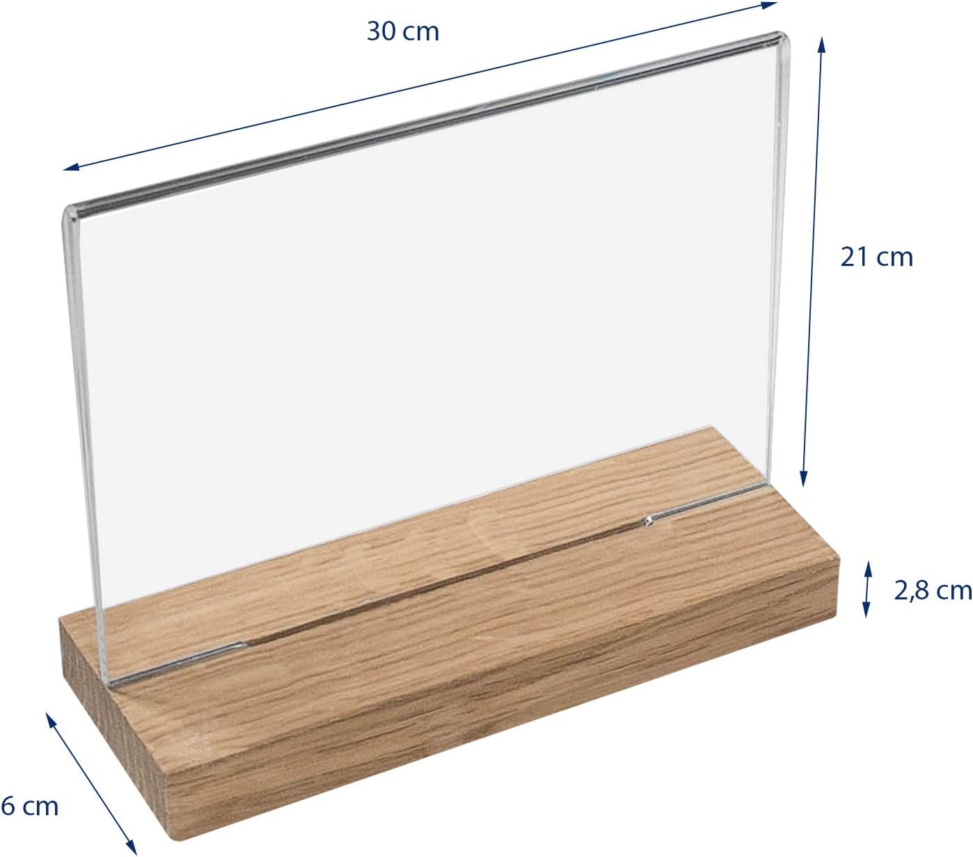 HMF 5x Acryl Tischaufsteller mit Holzfuß gerade DIN A4 Querformat
