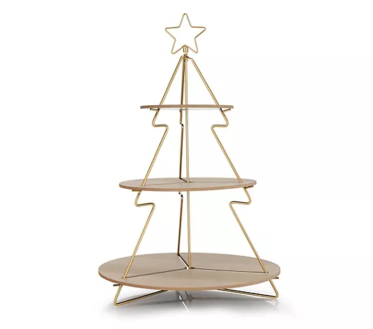 Etagere, Weihnachtsbaumform, Metallgestell, Goldfarben, Drei Ablagen