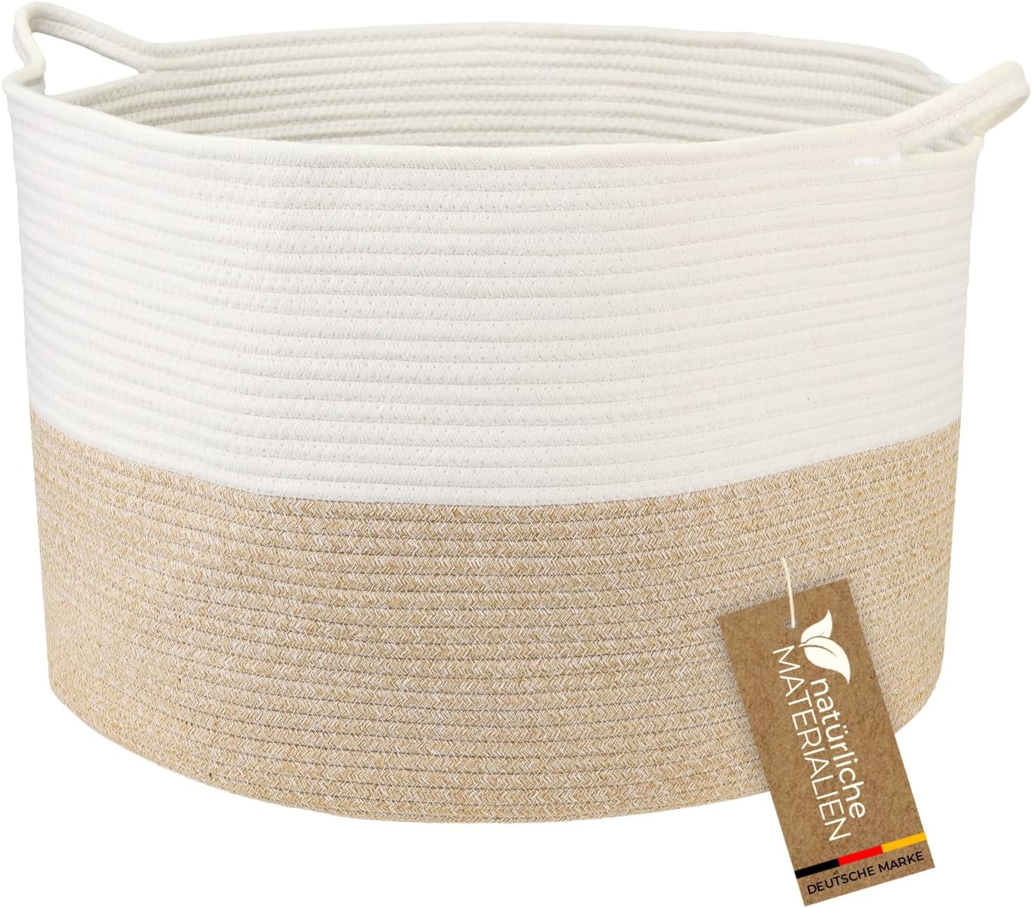 HMF XXL Wäschekorb rund 55x35 cm weiß-braun