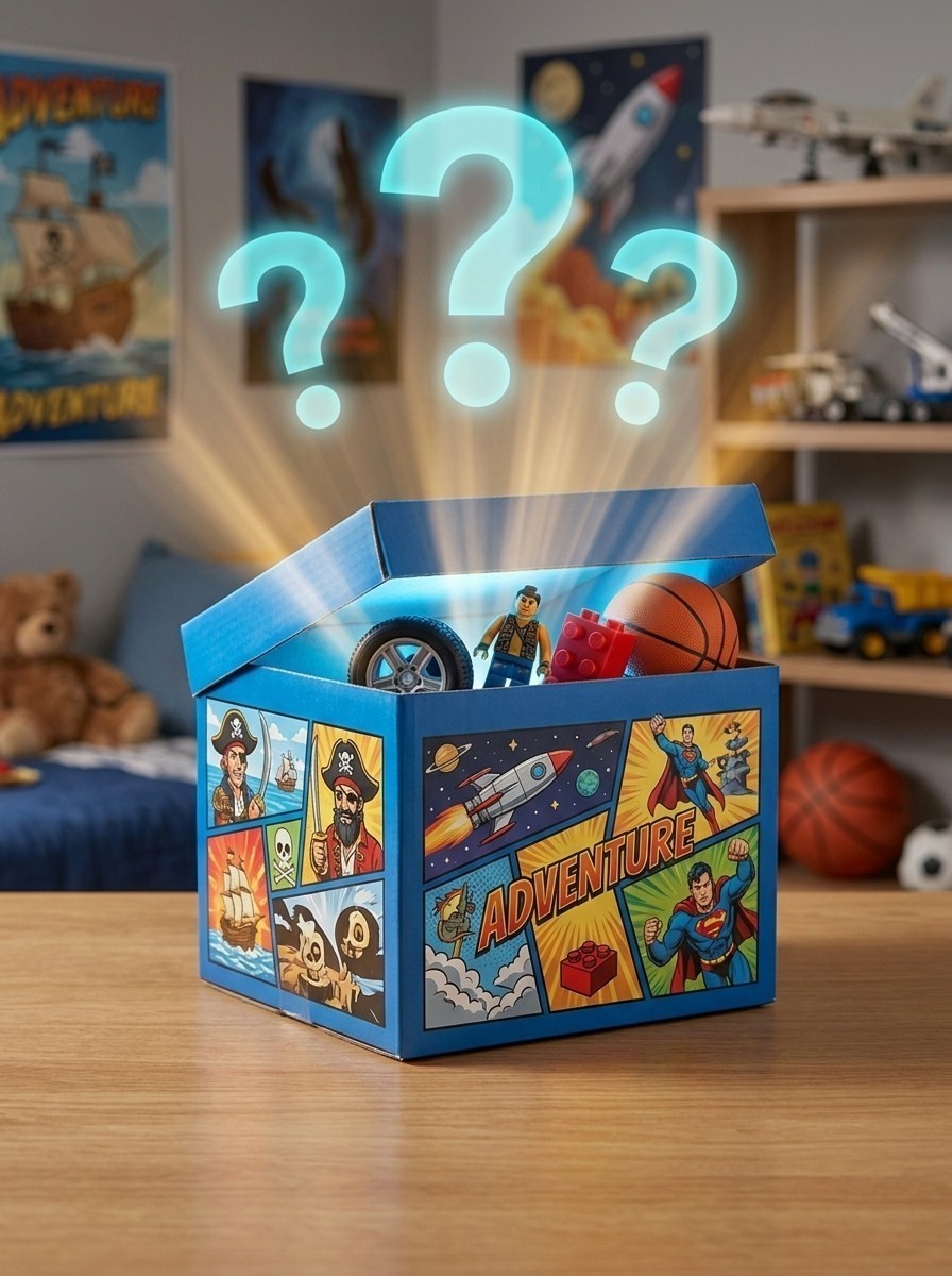 Spielzeugbox,  LEGO-ähnlich, Abenteuer-Set, Blau, Comic-Design
