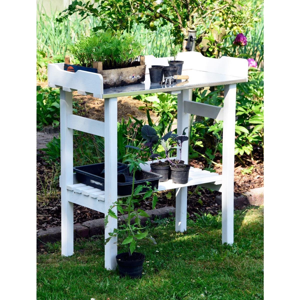 Dobar Pflanztisch mit Ablage weiß Gartentisch #D300