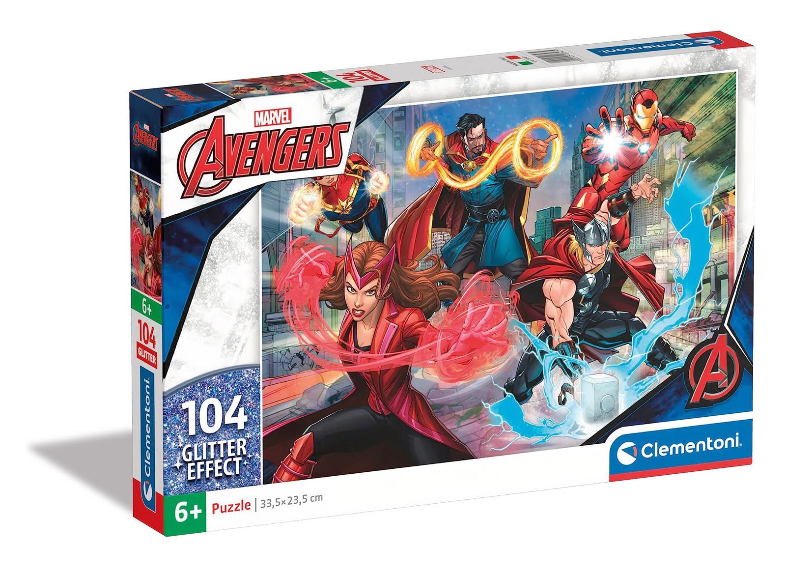 Clementoni 20347 Marvel Supercolor Glitter The Avengers 104 Teile-Puzzle Für Kinder Ab 6 Jahren, Made In Italy, Mehrfarbig, Medium