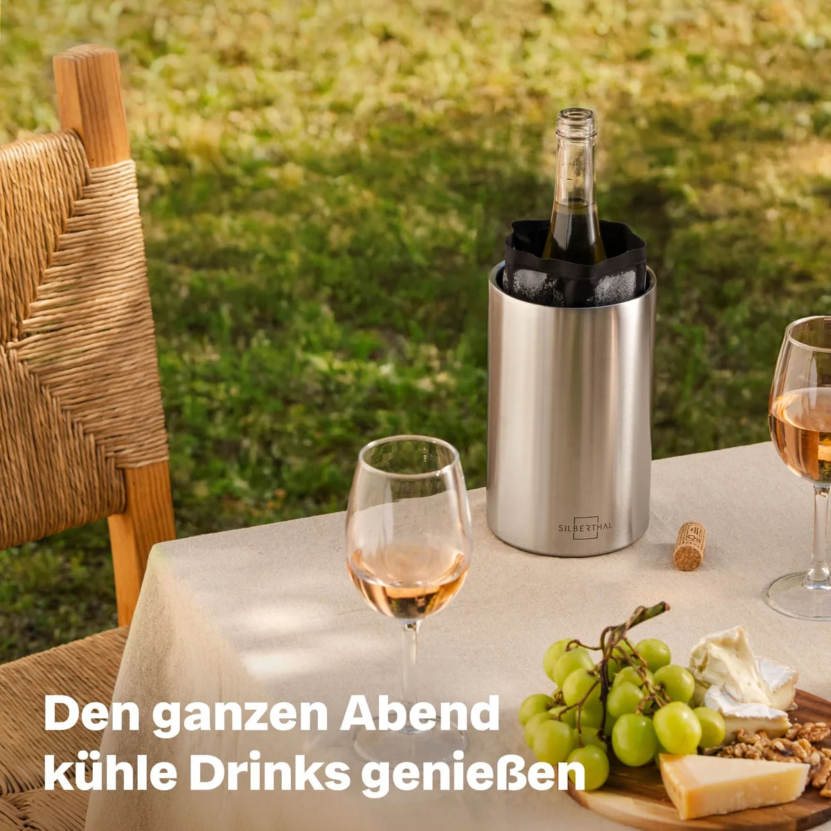 Weinkühler, Edelstahl, Flaschenkühler, zylindrisch, doppelwandig