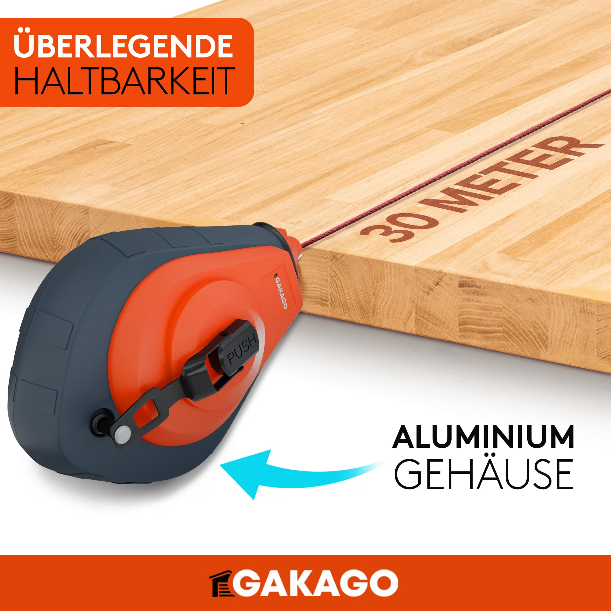 Maßband, Ausziehbar, Aluminiumgehäuse, Holz Brett, 30 Meter