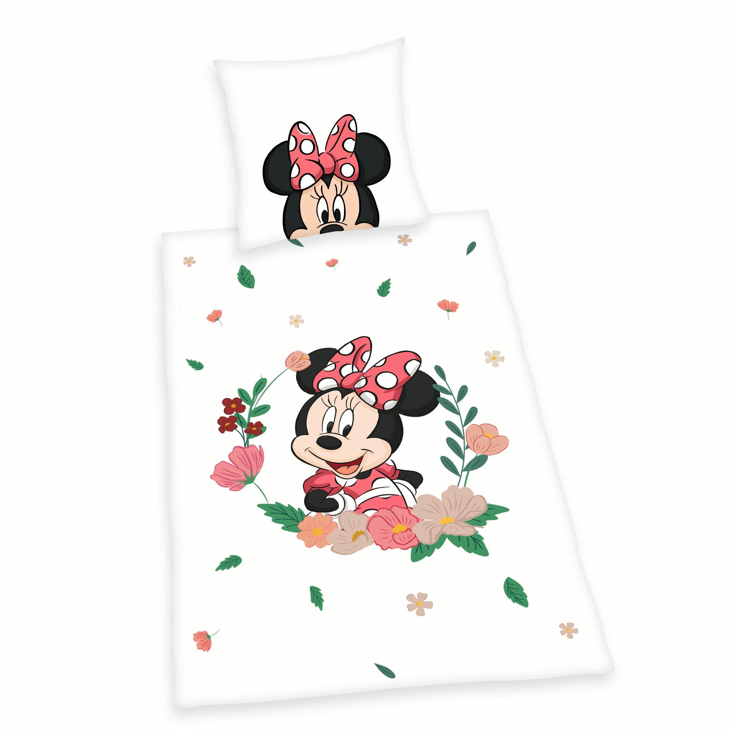 Herding Disney's Minnie Maus Bettwäsche-Set, Kopfkissenbezug 80 x 80 cm, Bettbezug 135 x 200 cm, Mit Knopfverschluss, 100% Baumwolle/Flanell, Mehrfarbig