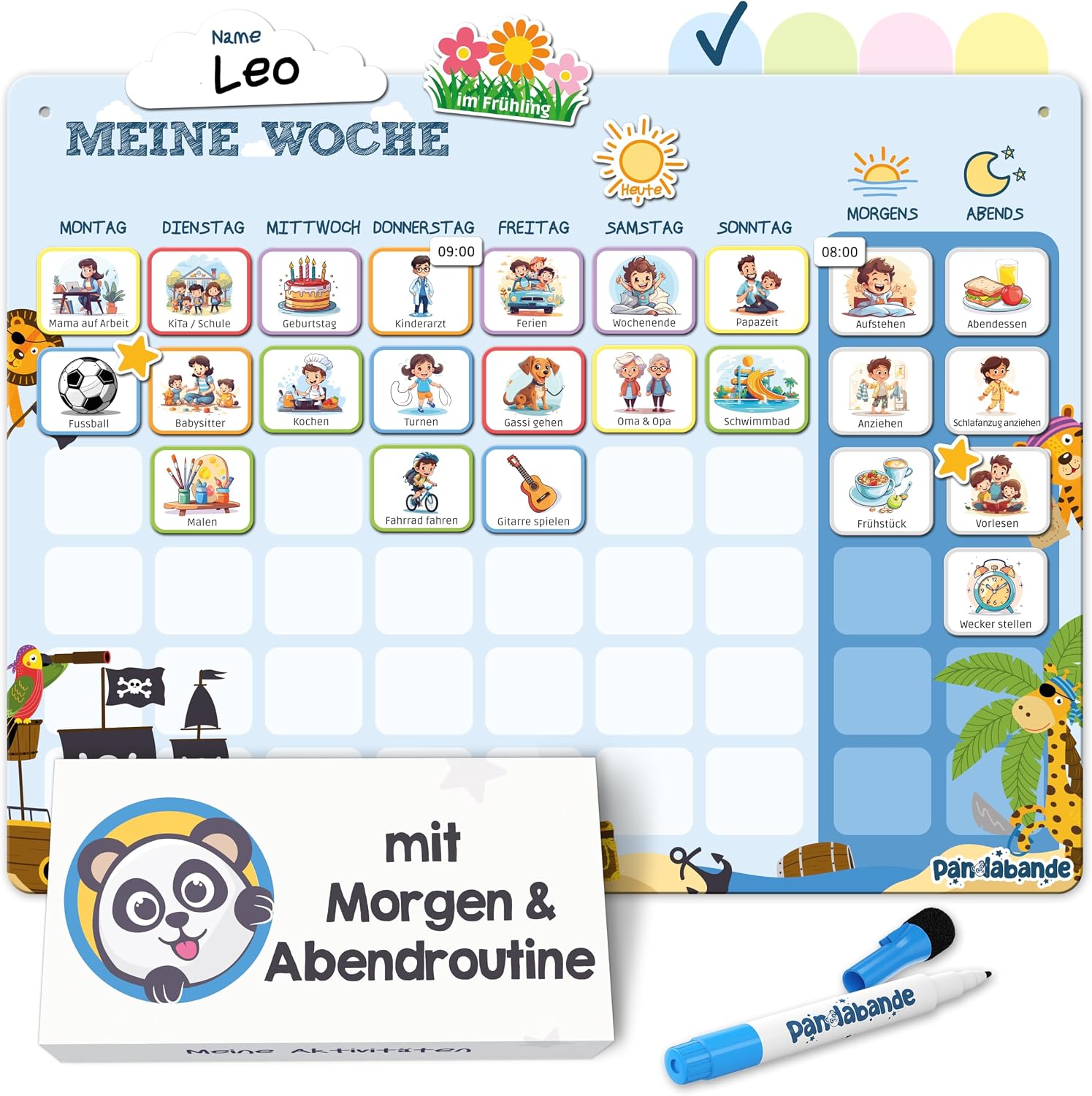Wochenplaner für Kinder, Tagesroutine-Tafel, abwischbare Tafel, Magnetische Aktivitätskarten, Morgen- und Abendroutine