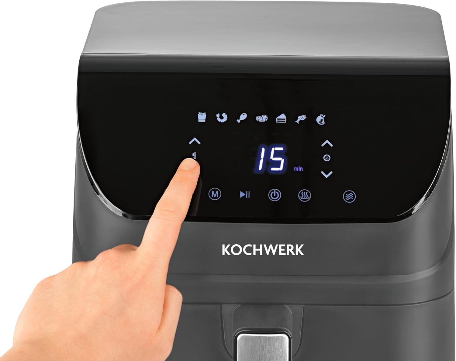 Rachs KOCHWERK Digitale Heißluftfritteuse 4L Airfryer mit Touchscreen für fettarmes Garen, Grillen oder Backen ohne Öl Erinnerungsfunktion zum Wenden Leichte Reinigung 1400W