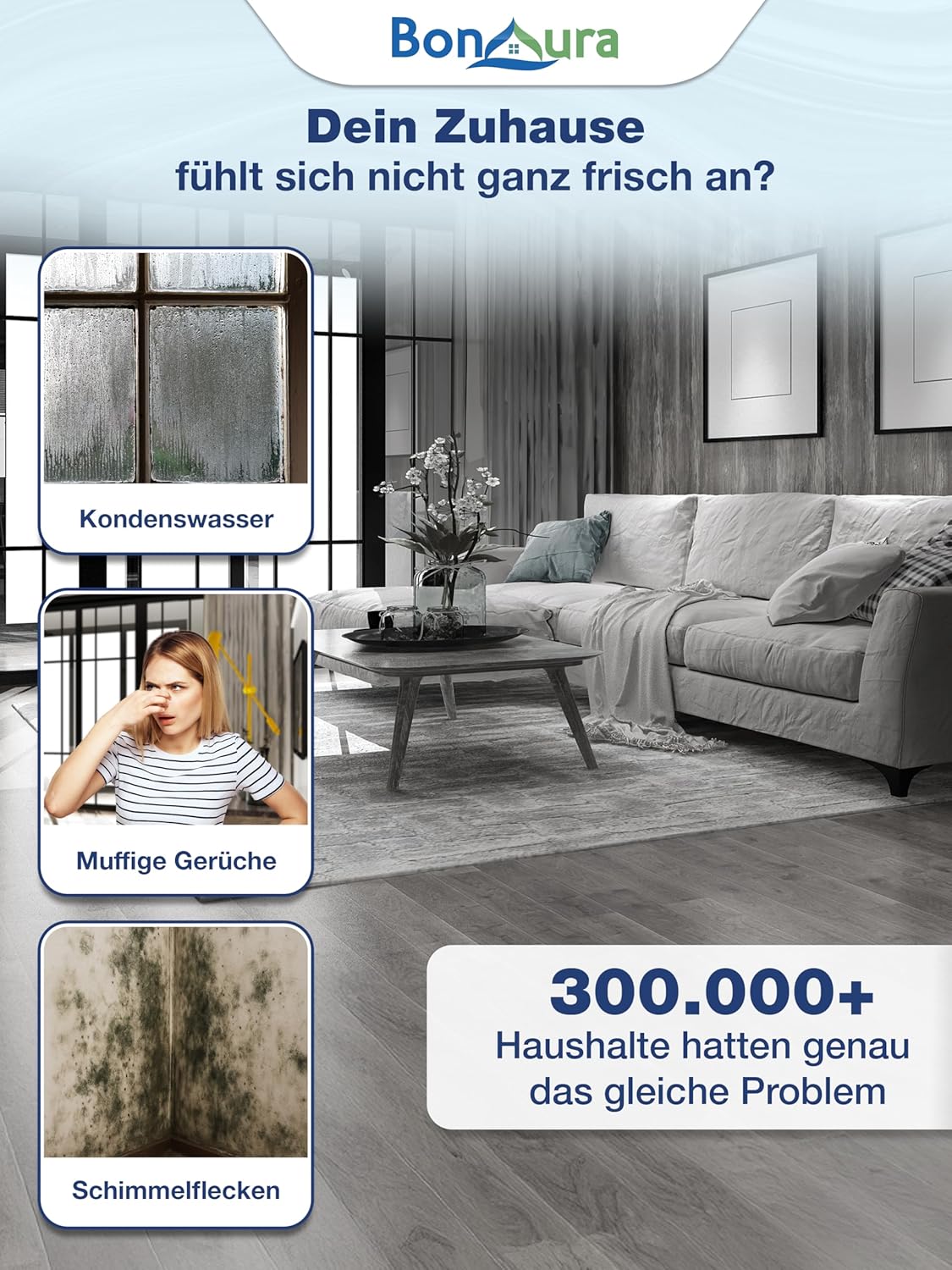 Kondenswasser, muffige Gerüche, Schimmel Flecken, Wohnzimmer, Feuchtigkeit