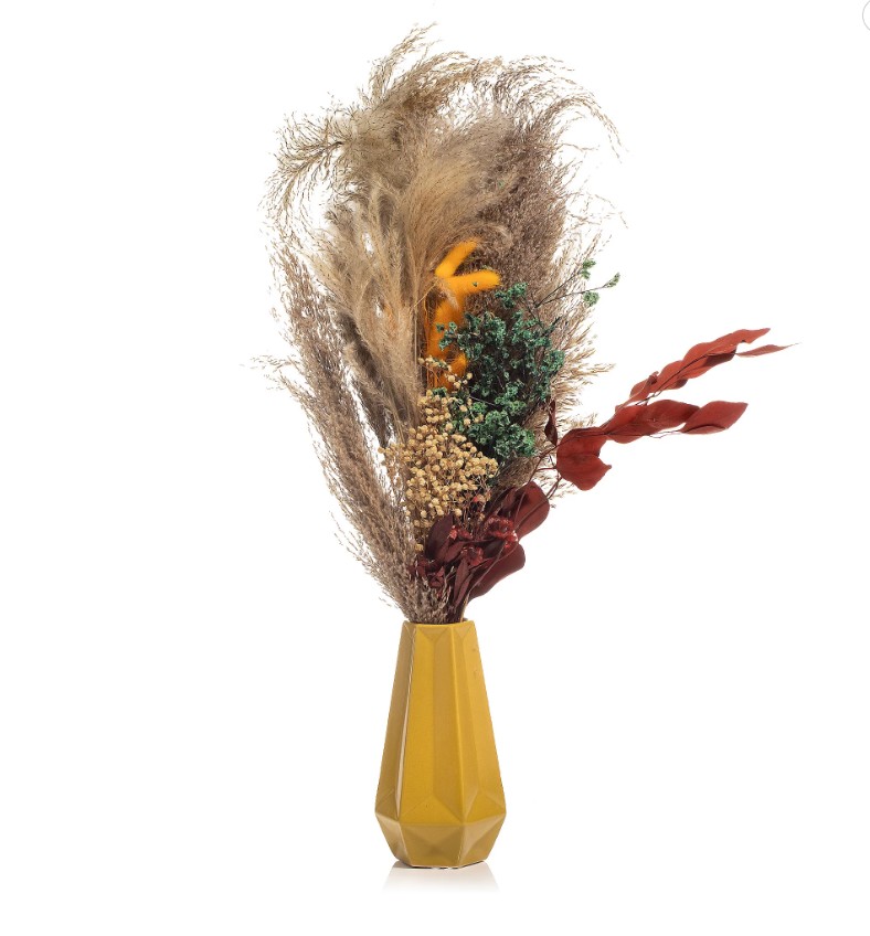 Dekorativer Strauß, Trockenblumen, Vase, Gelb, Blumenarrangement