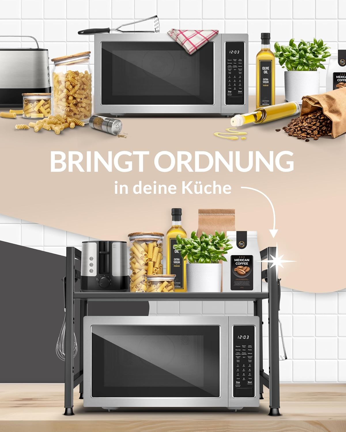 Heldenwunder Mikrowellenregal 2-stufig schwarz Küchenregal