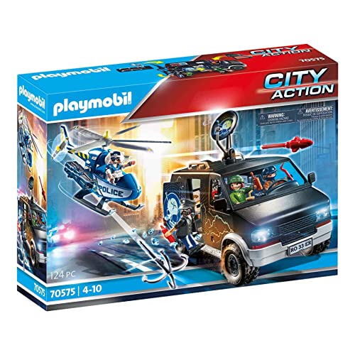 PLAYMOBIL 70575 City Action Die Fluchtwagen-Verfolgungsjagd des Polizeihubschraubers, lustiges kreatives Rollenspiel, Spielset, geeignet für Kinder ab 4 Jahren