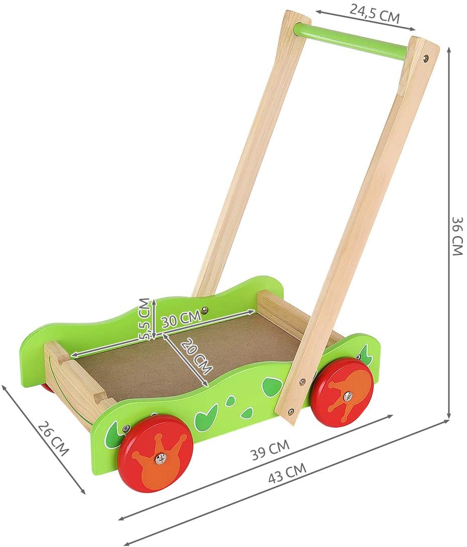 Kinder Spielzeug Lauflernhilfe Lauflernwagen Schubkarre aus Holz mit Bauklötzen