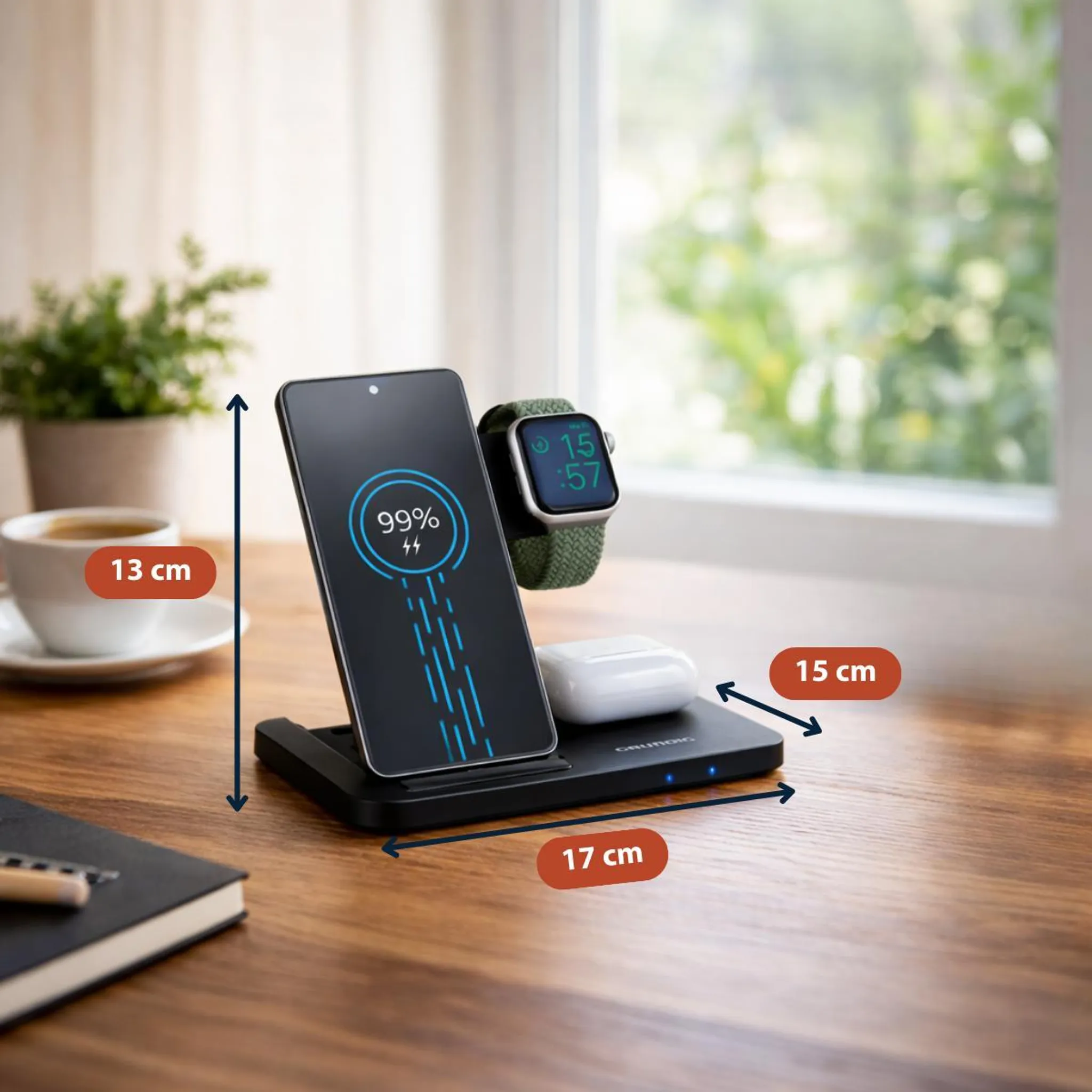 Ladegerät, Handyladestation, Kabellose Halterung, Schreibtisch-Organizer, USB-C Ladepad