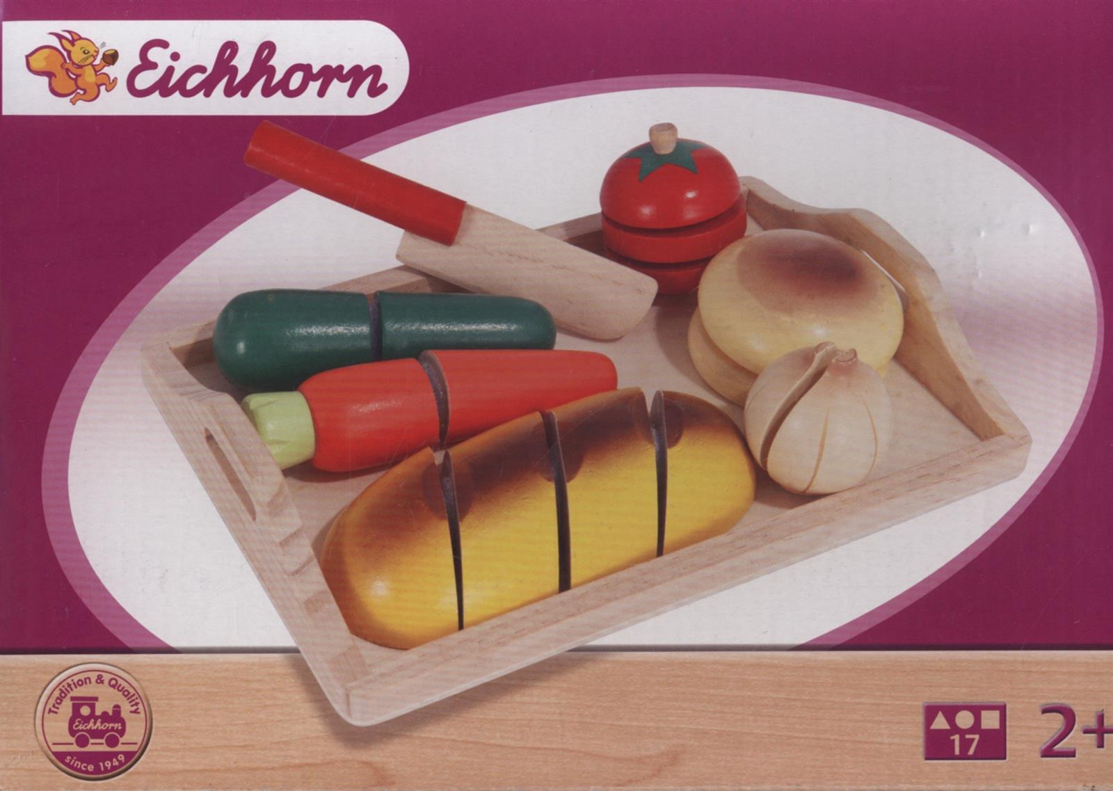 Eichhorn 100003731 Schneidebrett, mit diversen Holzteilen zum Schneiden, 8 teilig, 25 x 14 x 3.5 cm, bunt, 25x14x3,5cm