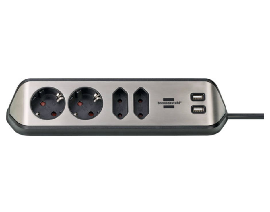 Brennenstuhl estilo Eck-Steckdosenleiste 4-fach + 2x USB 45° Anordnung silber/schwarz 2 m