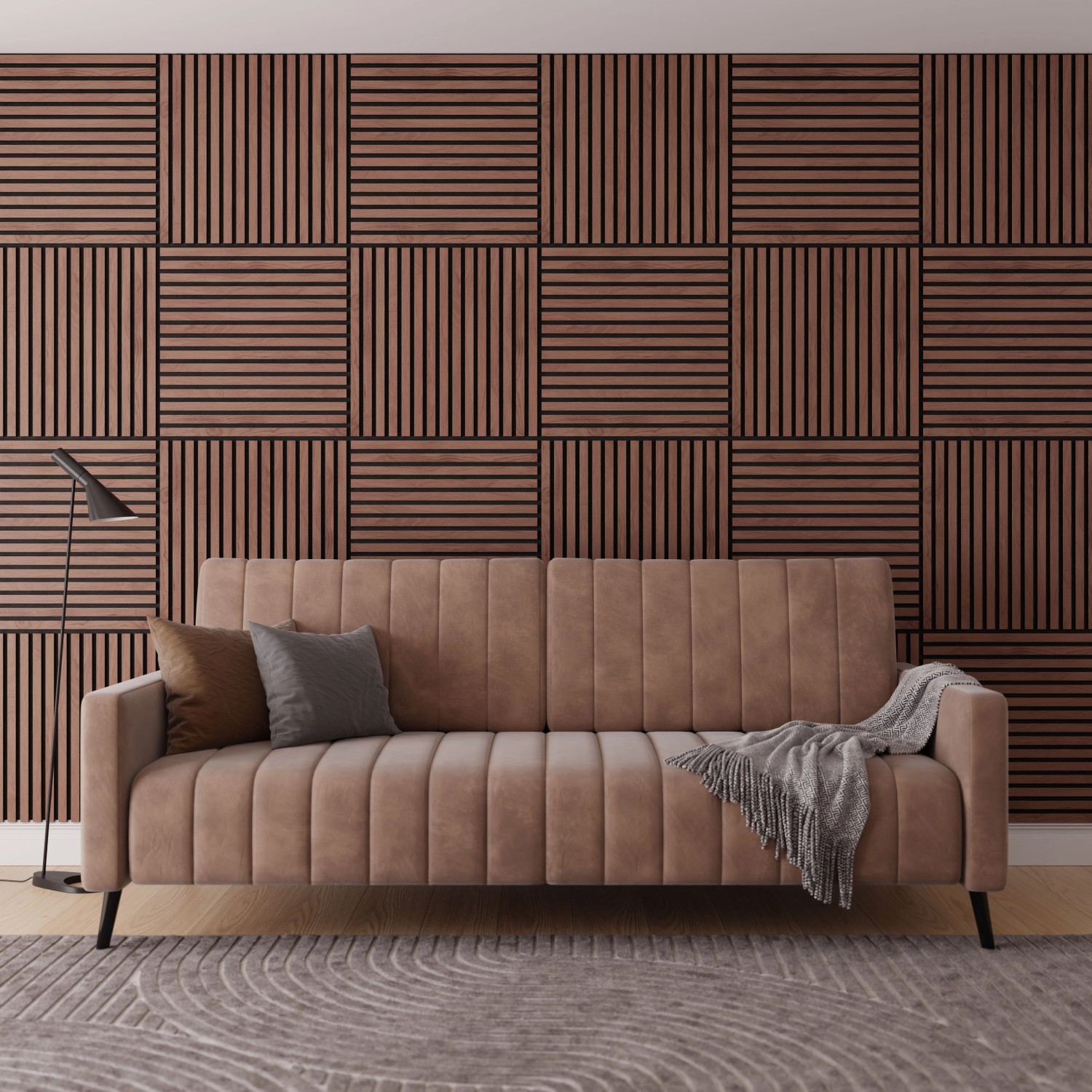 Akustikpaneel Wandverkleidung Walnuss MDF Schw. Akustikfilz Schwarz 60 cm 2 St.