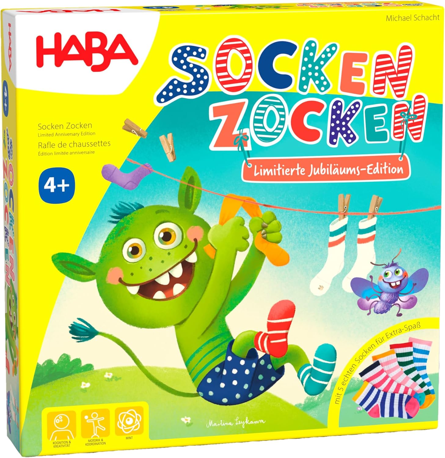 HABA Socken Zocken Such- & Reaktionsspiel Mit echten Socken & Holzfiguren