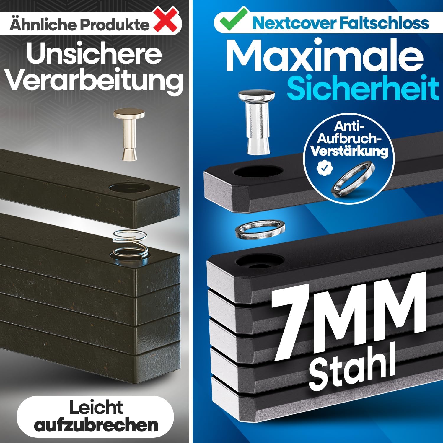 NEXTCOVER Faltschloss Fahrrad FoldBasic - Das Original - mit SteelSecure-Technologie und 2 Schlüsseln Robustes Fahrradschloss Faltschloss Fahrradschloss hohe Sicherheit mit Halterung 100cm