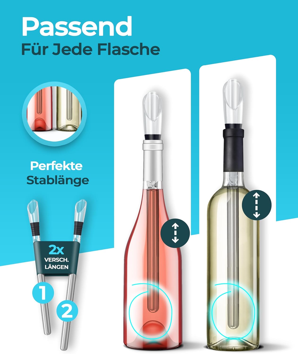 Brendo Weinkühler 4-in-1 Weinkühlstab Edelstahl Flaschenkühler Weinkühlstäbe Weinausgießer