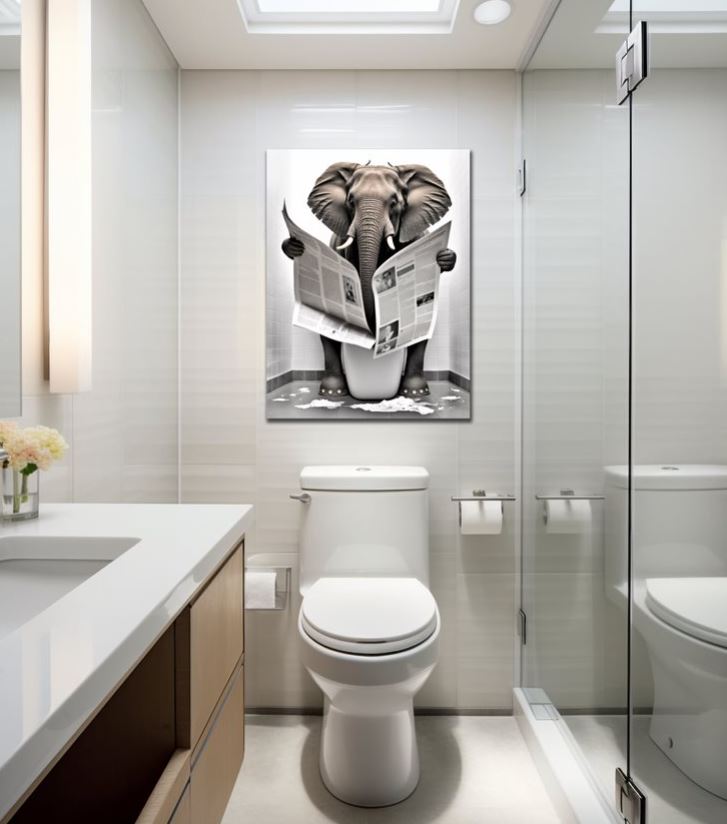 Wandbild Elefant auf Toilette 30x40cm HDF