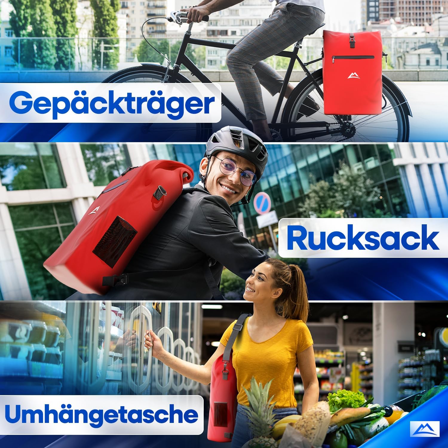 Nextcover NEU 3in1 Fahrradtasche für Gepäckträger PVC frei - Gepäckträgertasche Fahrradtasche Rucksack und Umhängetasche 25L I Fahrrad Tasche wasserdicht Fahrradtaschen Gepäckträger