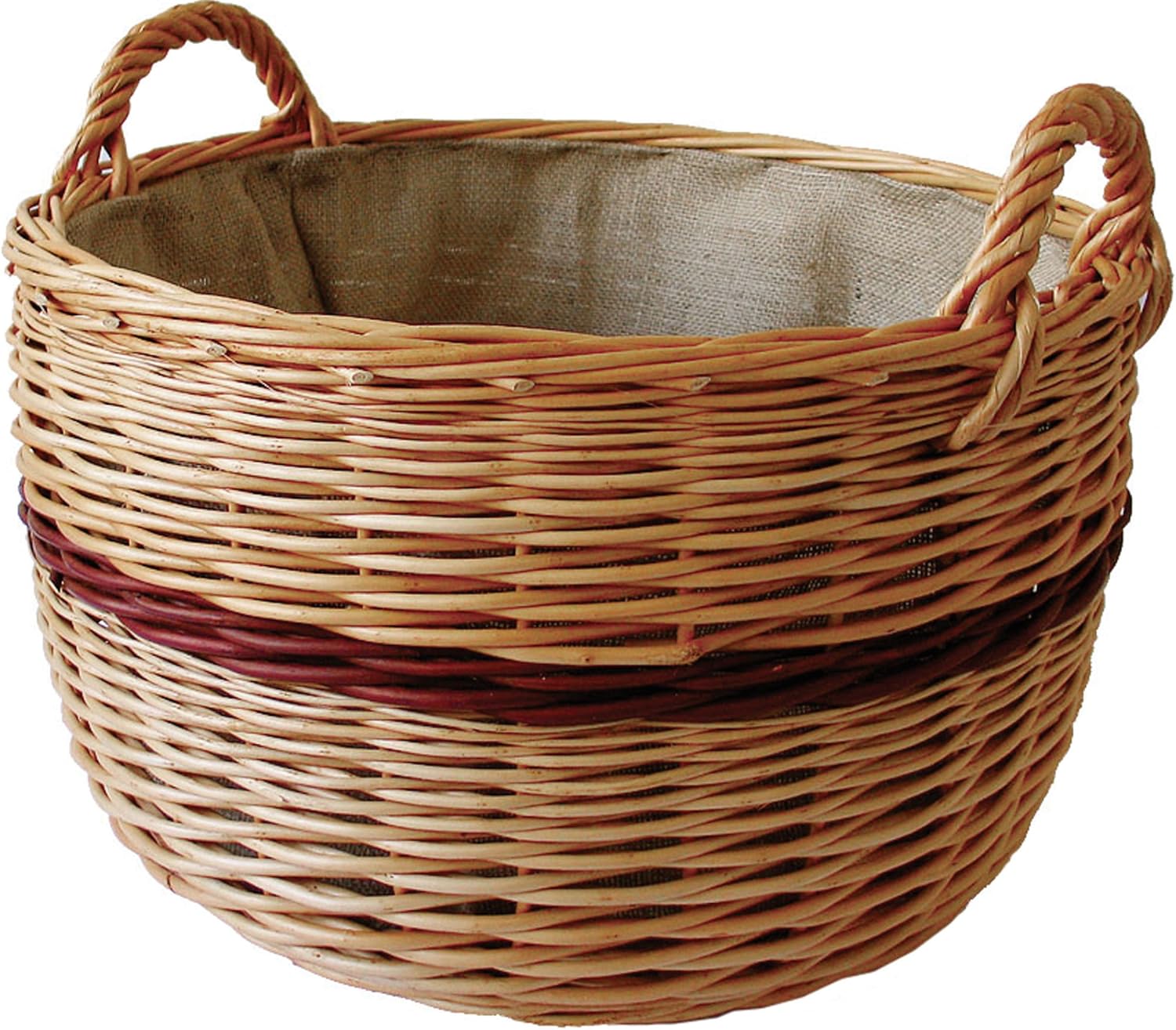 dobar Premium Kaminholzkorb aus ungeschälter Weide - Kaminholzaufbewahrung mit Tragegriffen - Kaminholztrage mit Juteeinlage - Kaminholztasche aus Weide - 50 x 50 x 34 cm - Zweifarbig