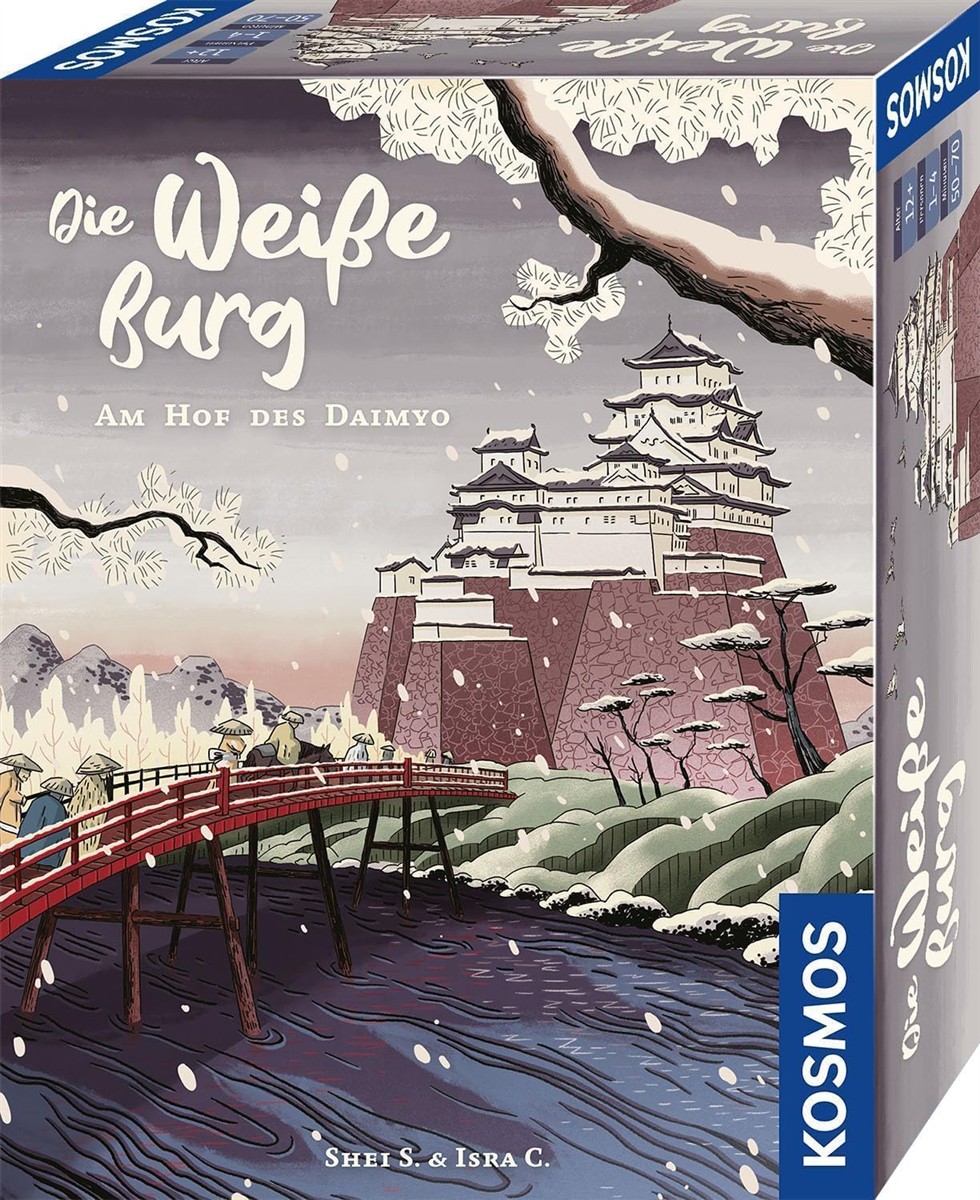 Japanische Burg, Kastell, Holzbrücke, Schneefall, Schloss im Hang