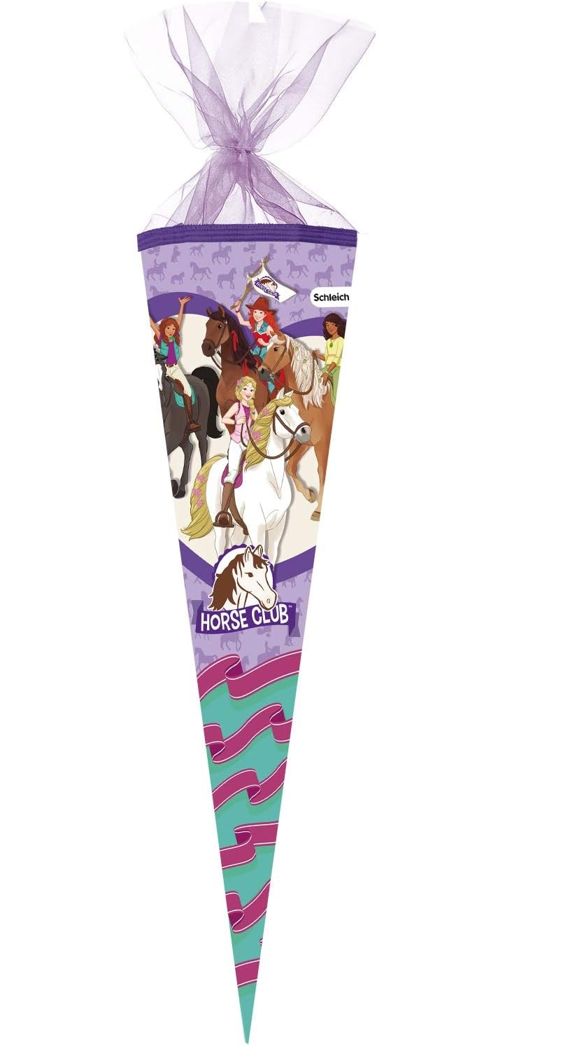 Nestler 9049 Schultüten Set zum Befüllen Handgemachte Zuckertüte aus Karton Motiv Horse Club von Schleich inkl. Spitzenschutz Schleife mit Sound