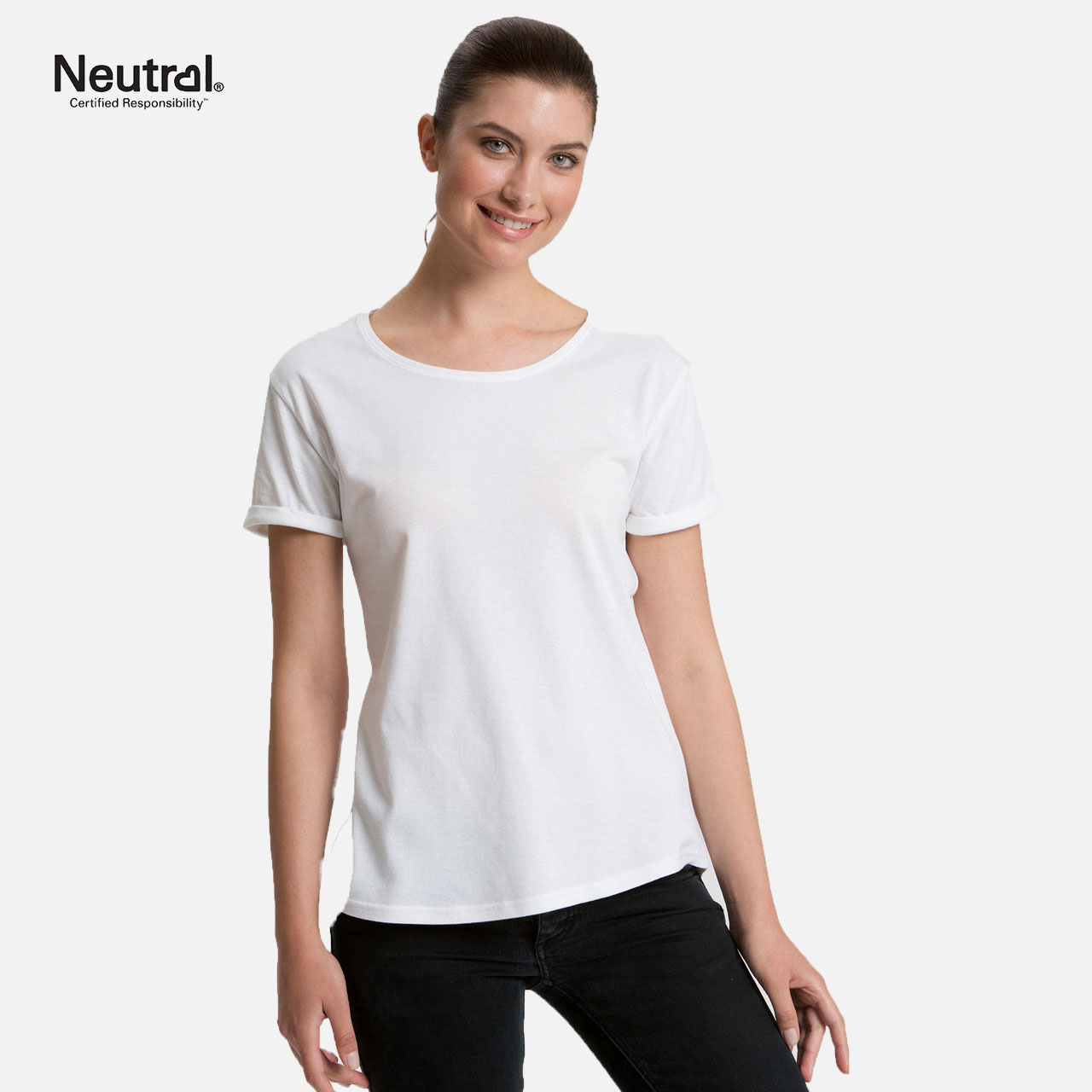 Damen-T-Shirt, weiß, Rundhalsausschnitt, Kurzarm, Baumwolle