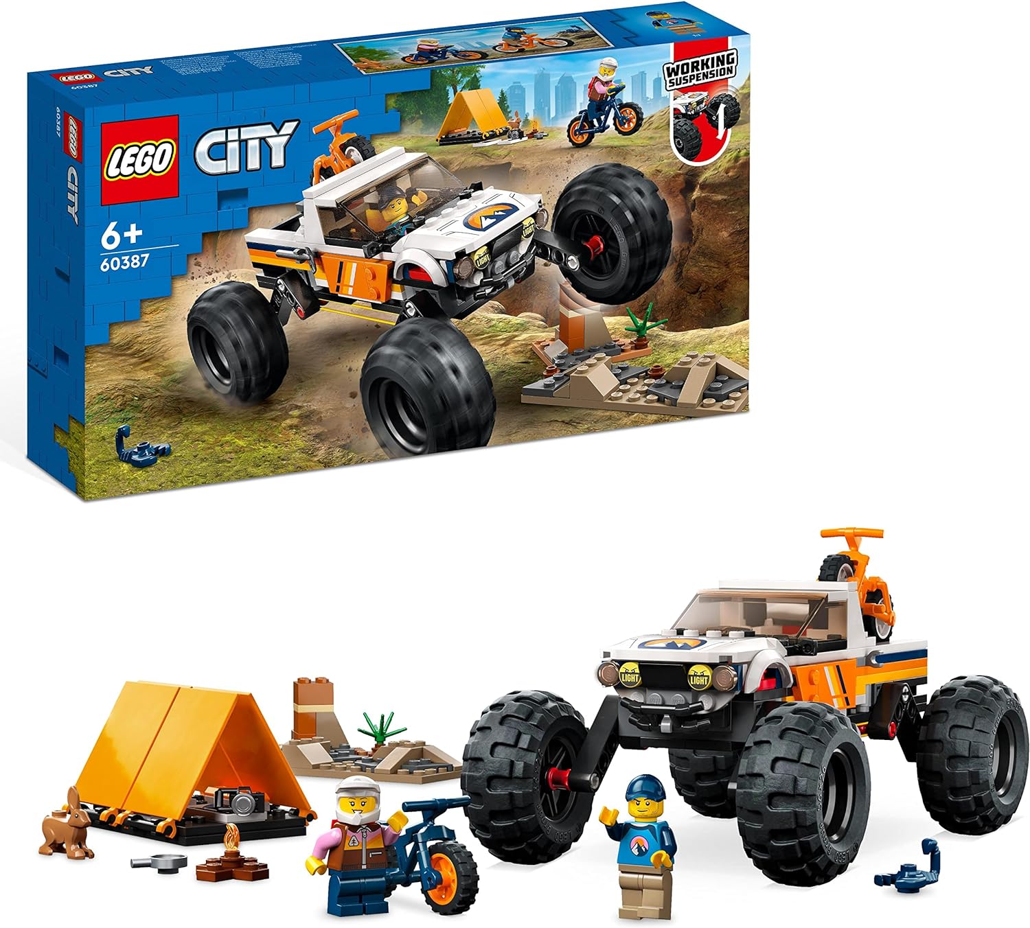 LEGO 60387 City Offroad Abenteuer Camping Monster Truck Spielzeug mit Federung Fahrzeug Auto LEGO-Bausteine LEGO-Sets LEGO-Steine Bausteine Sets Steine