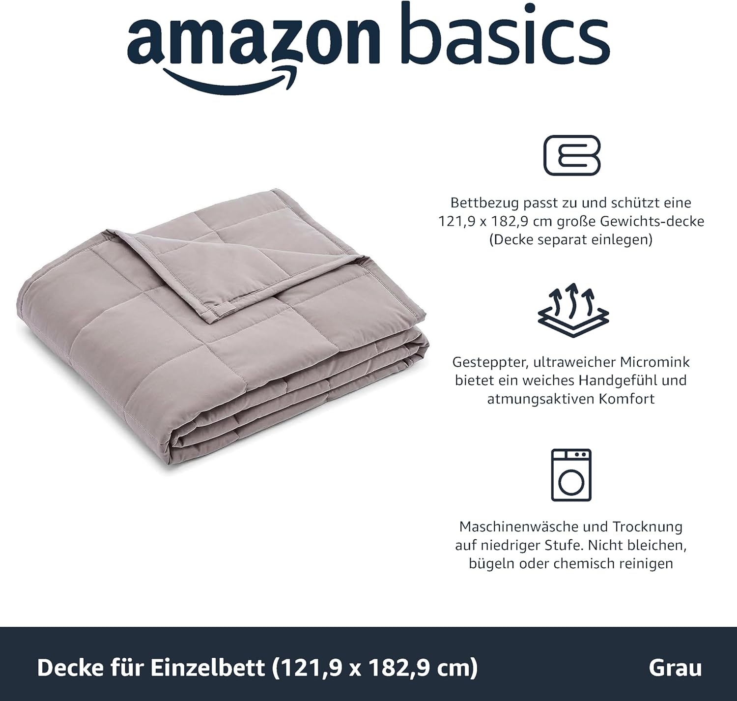 Amazon Basics Gewichtsdecke aus Baumwolle Beschwerungsdecke alle Jahreszeiten 9 kg 122 x 183 cm (Doppel), lit double dunkelgrau