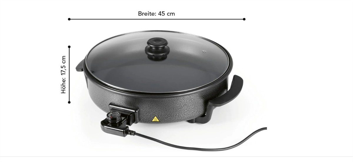 Elektro-Pfanne, E-Kochpfanne, Glasdeckel, 45 cm Breite, Induktionsgeeignet