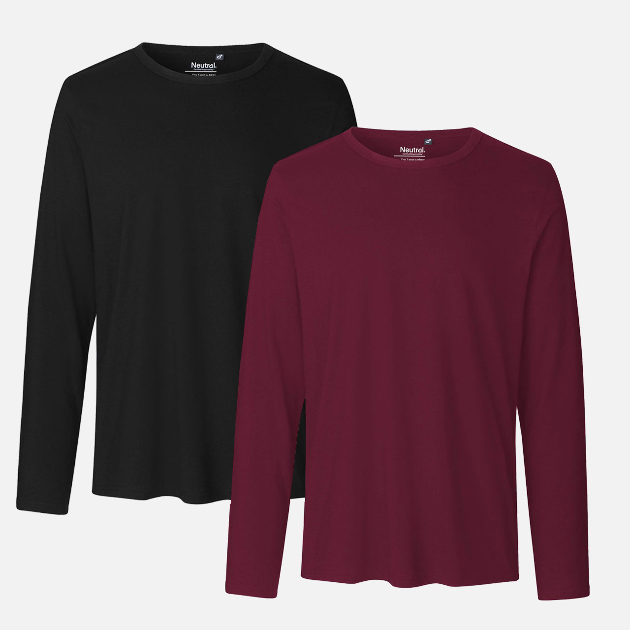 Langarmshirt, Rundhalsausschnitt, Schwarz, Bordeauxrot, Unifarben