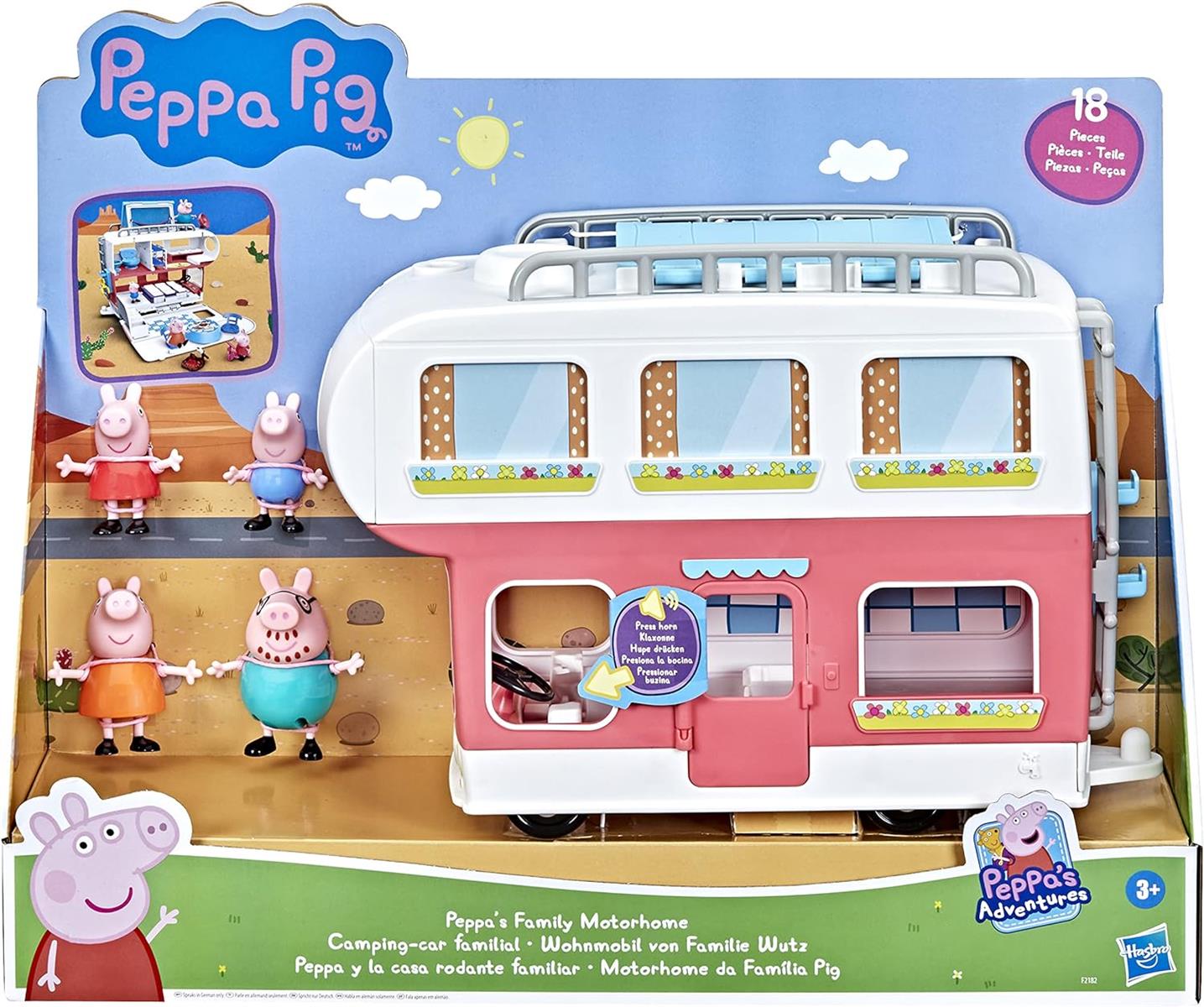 Peppa Pig Adventures Wohnmobil von Familie Wutz Vorschulspielzeug umbaubares Fahrzeug Spielset mit 4 Figuren Spielzeug