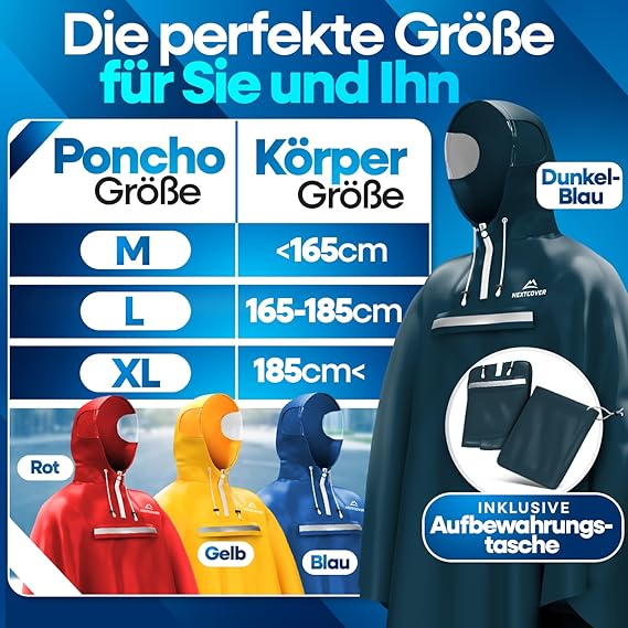 NEXTCOVER Regenponcho Fahrrad für Damen & Herren Regencape wasserdicht dunkelblau Gr. XL
