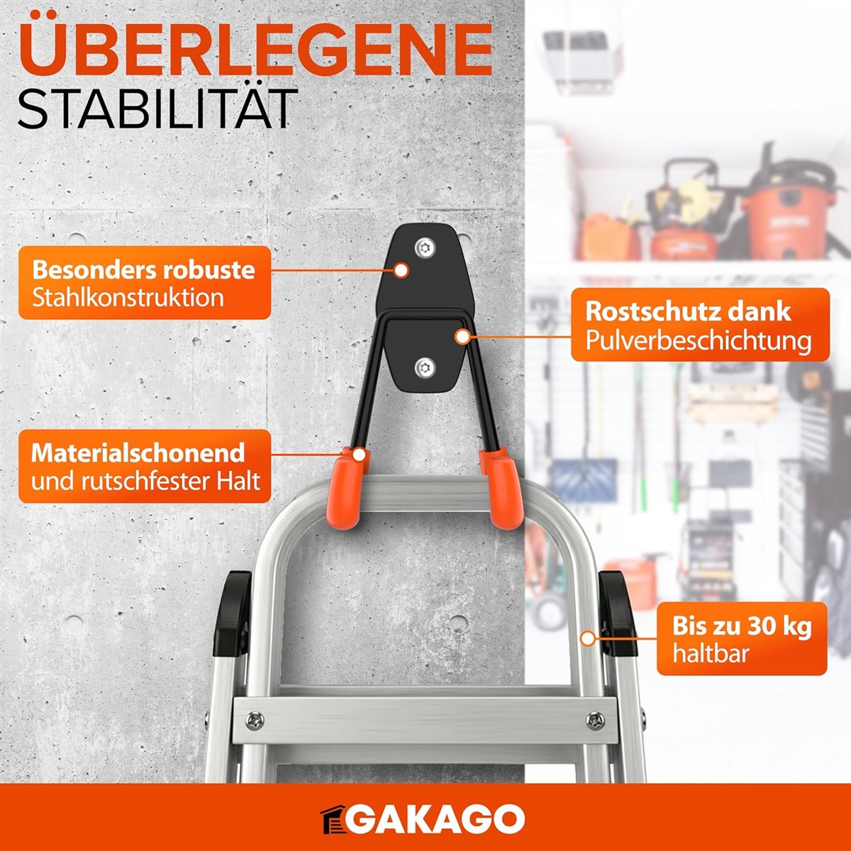 Stahlleiter, Halterung, Pulverbeschichtung, Rostschutz, Bis 30 kg