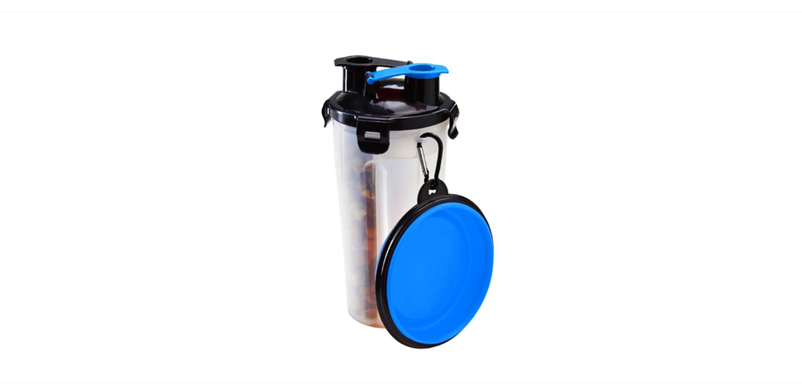2in1 HUNDEFLASCHE 350ml + 250g Futter tragbar Haustierflasche Tierflasche