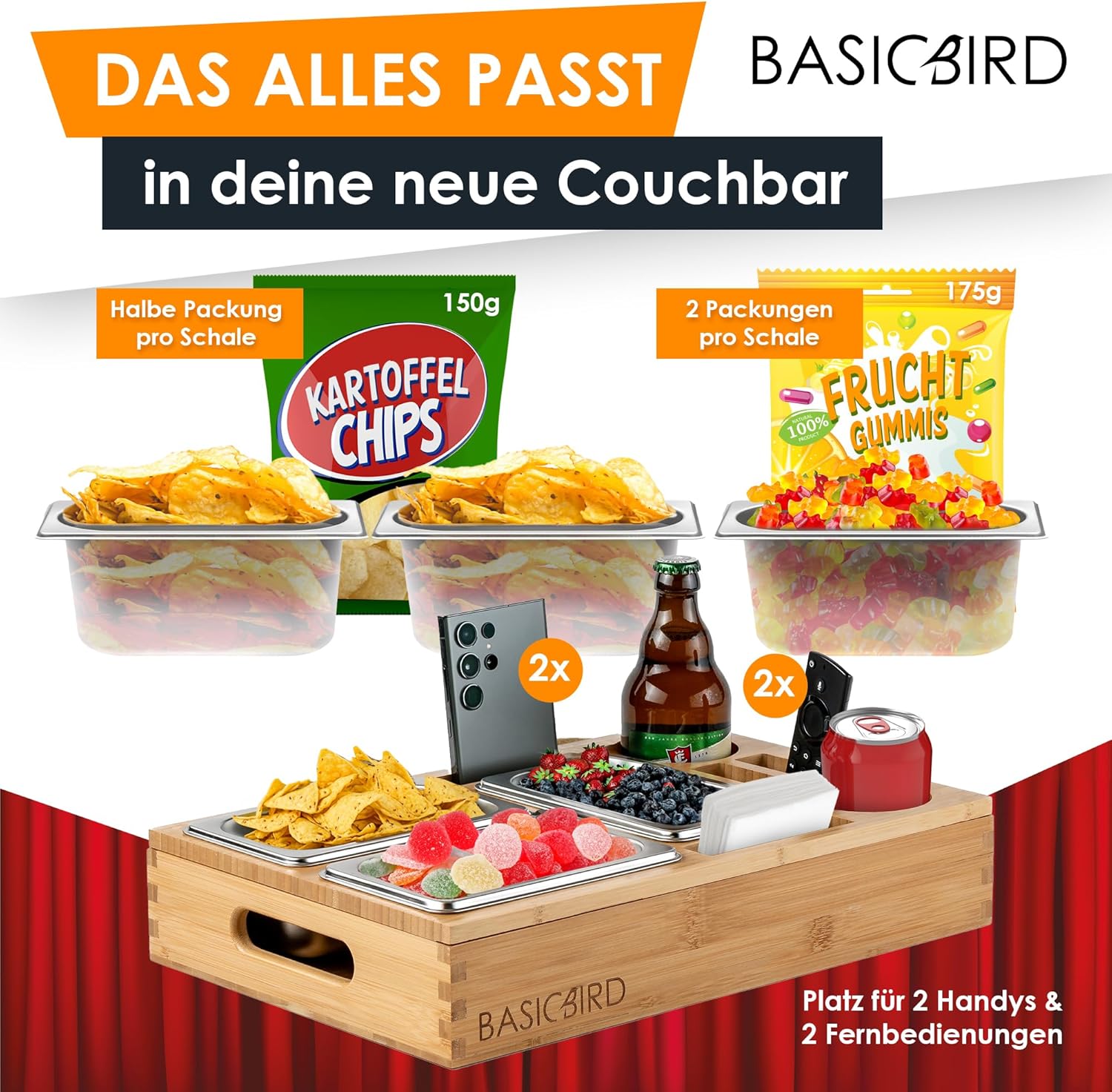 Couchbar Snackbox Organizer Tablett Snackspender Snackschale Sofatablett Snackbox