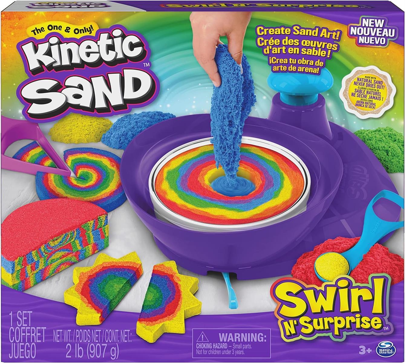 Spin Master 6063931 Kinetic Sand Swirl 'n Surprise Set original kinetischer Sand mit Drehscheibe Set für kreatives Indoor Sandspiel