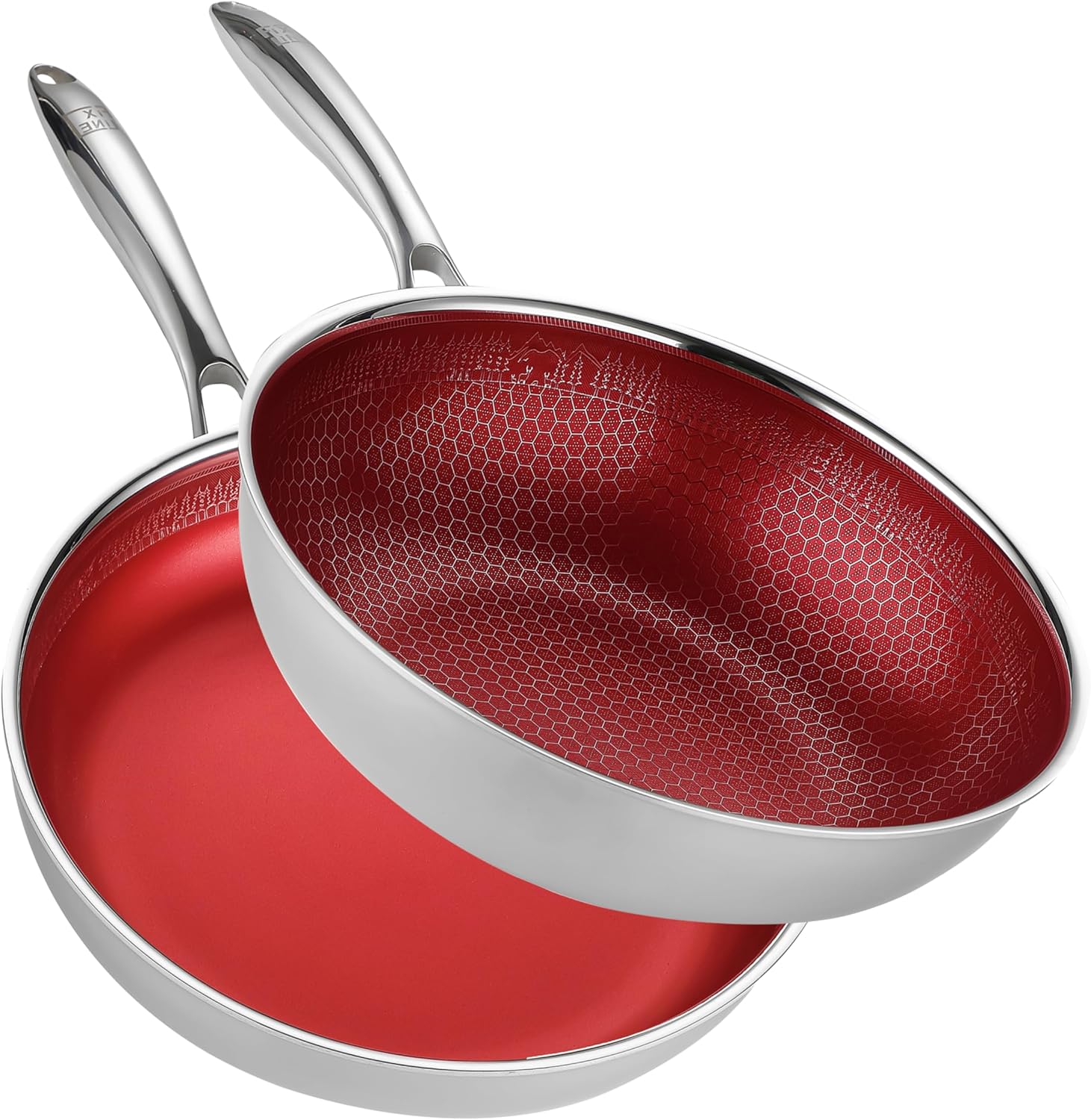 Fixline 2-Set Bratpfanne Ø28cm Wabendesign / beschichtet rot