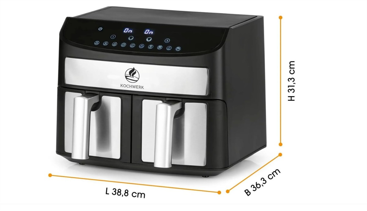 Airfryer, Doppelpfanne, Schwarz, Edelstahl, Digitale Bedienung
