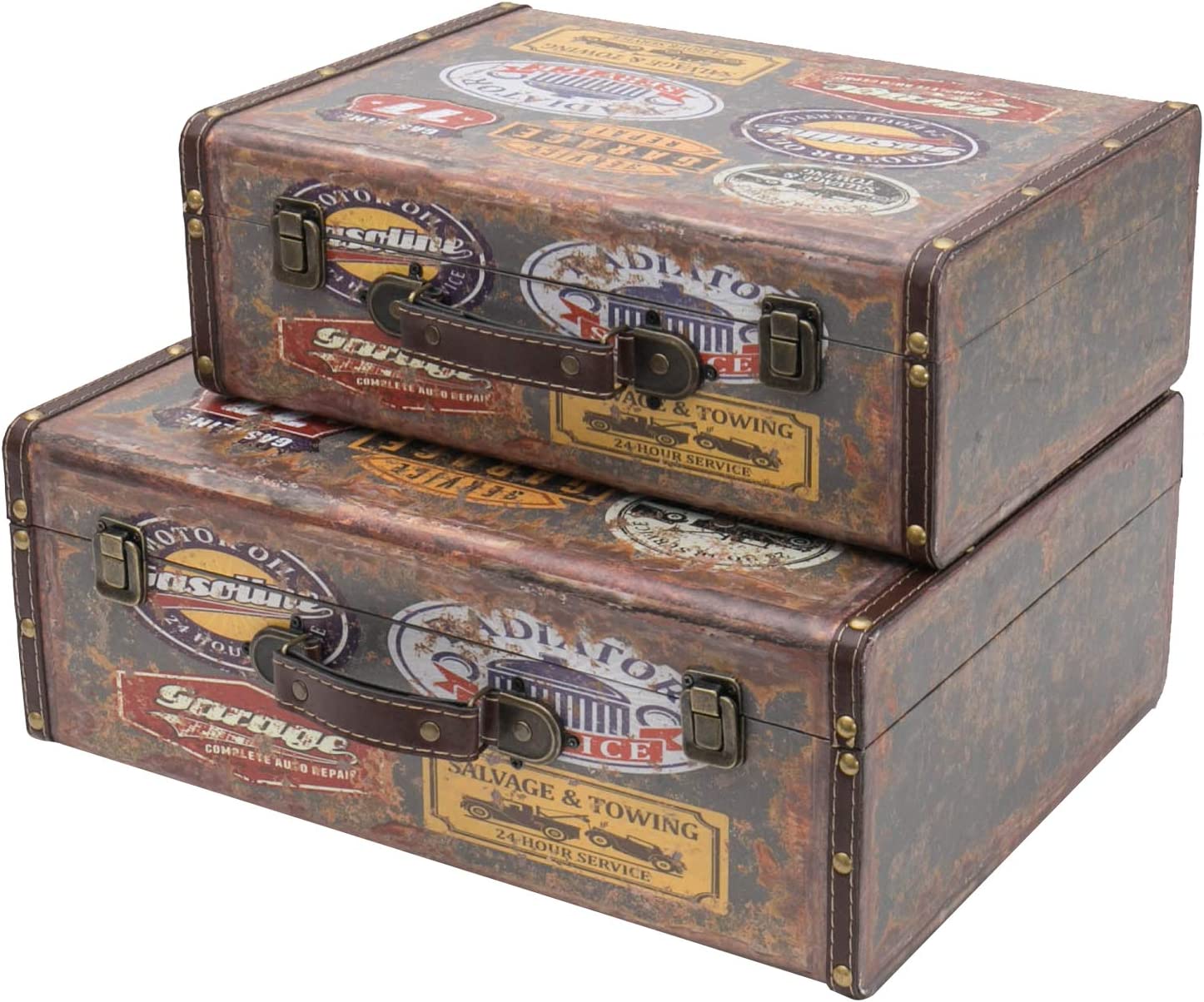 HMF 2er Set Schatztruhe Vintage Koffer aus Holz Fahrrad