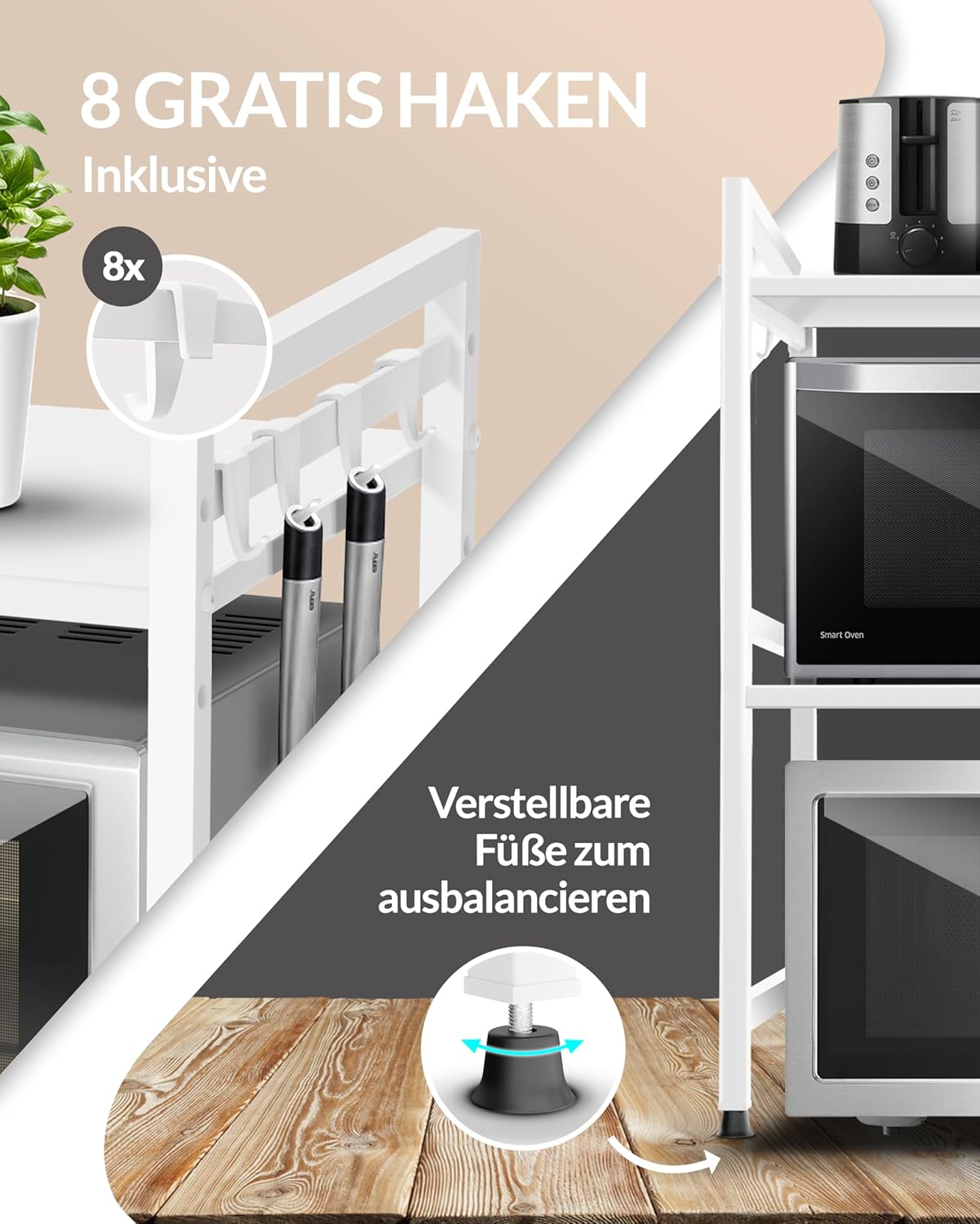 Heldenwunder Mikrowellenregal 3-stufig weiss Küchenregal #B199