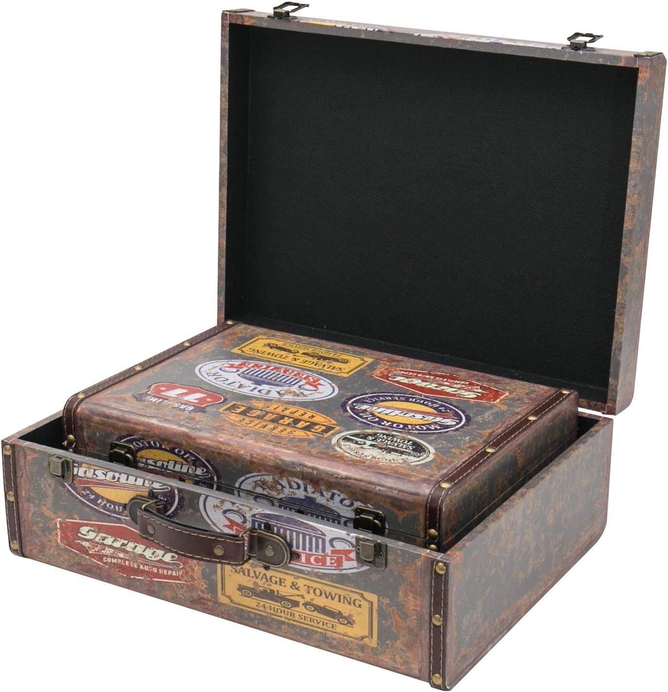 HMF 2er Set Schatztruhe Vintage Koffer aus Holz Fahrrad