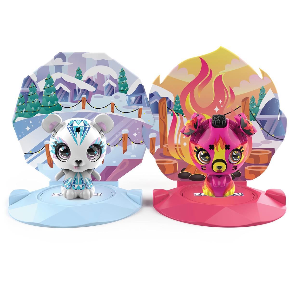 Zoobles Animals Icy Polar Bear und Firey Puppy 2-Pack - 2 Sammelfiguren mit Verwandlungsmechanismus und 2 Happitat Überraschungen