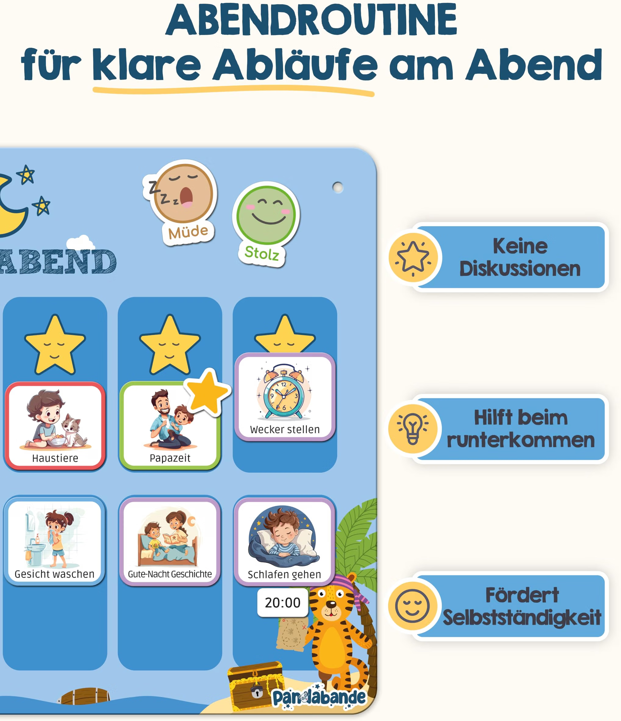 Kinderplaner, Abendroutine, Aufgabenkarten, Wecker, Timer